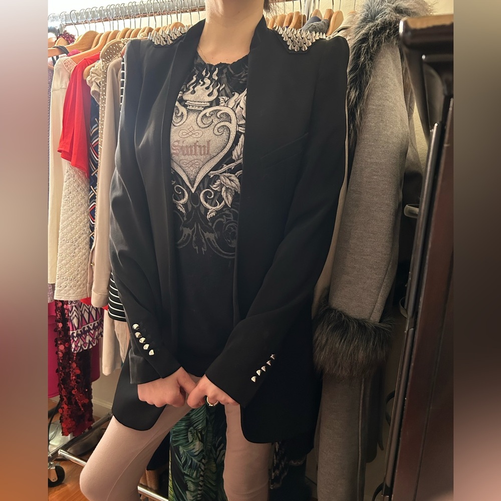Zara Black Tailored Blazer With spikes for Outing Professional Occasions SZ S